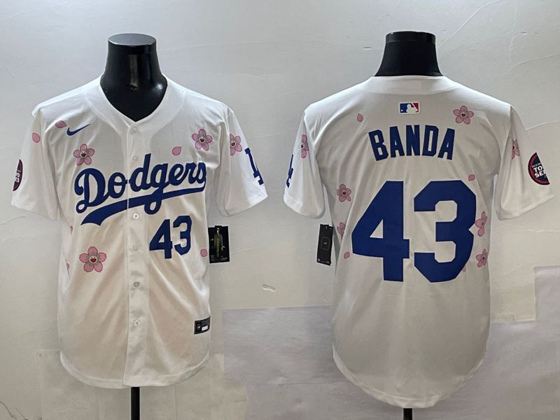 Men Los Angeles Dodgers #43 Banda White Sakura Edition 2025 Nike MLB Jersey style 3